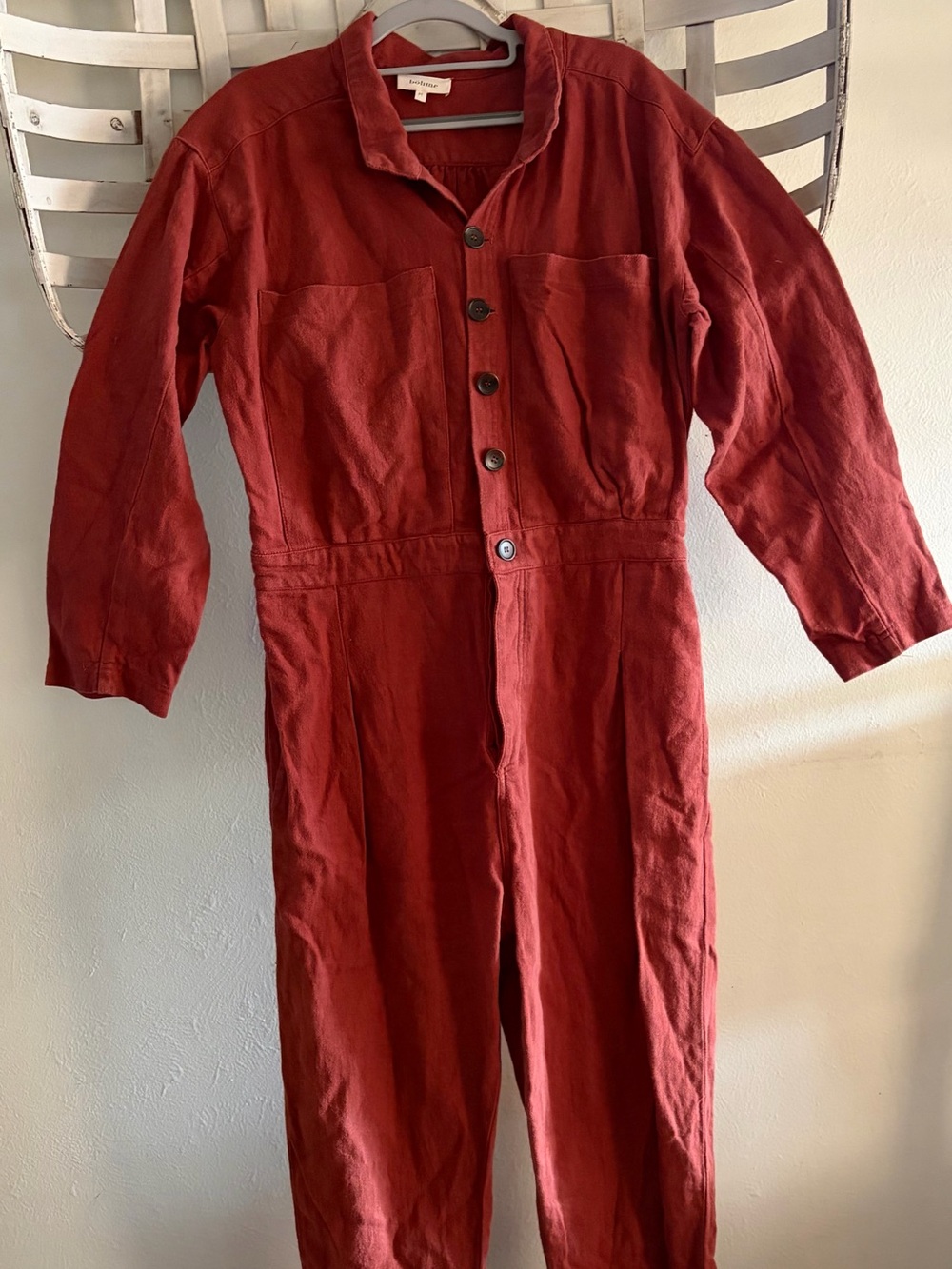 bohme Rust Red Button-Front Utility Jumpsuit